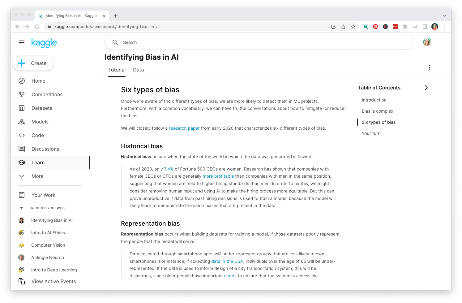 An Identifying Bias in AI lesson from the Intro to AI Ethics class at Kaggle