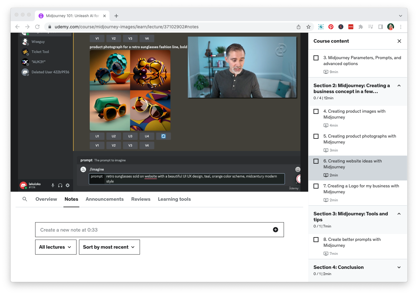 A video in the Midjourney class on Udemy