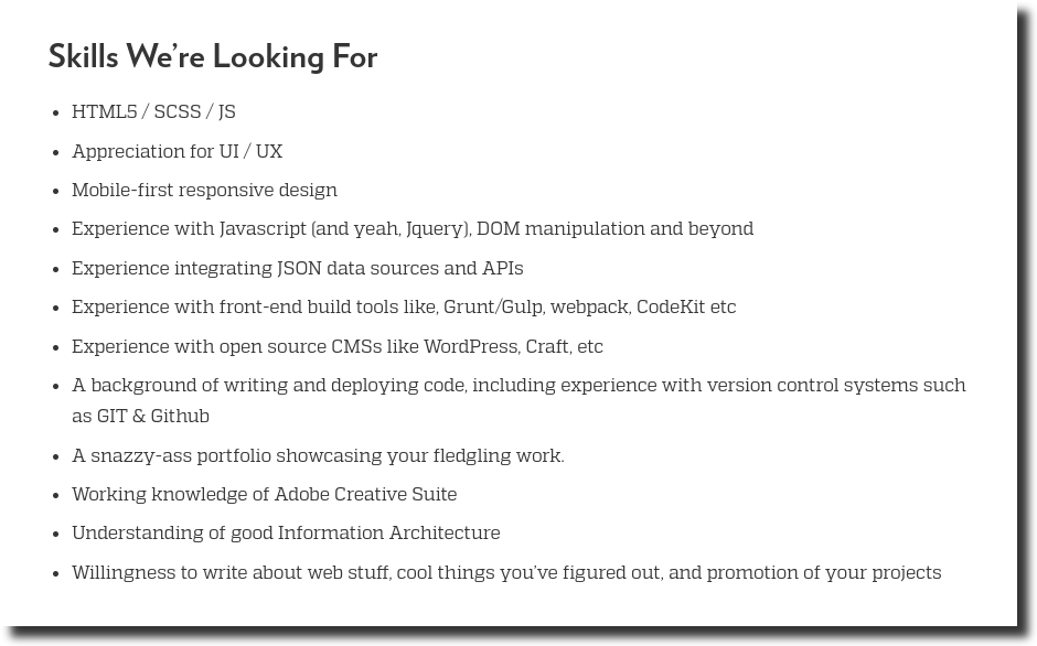 front end developer job postings technical