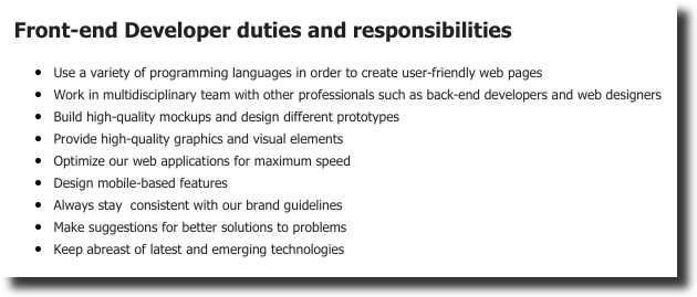 front end developer job posting responsibilities